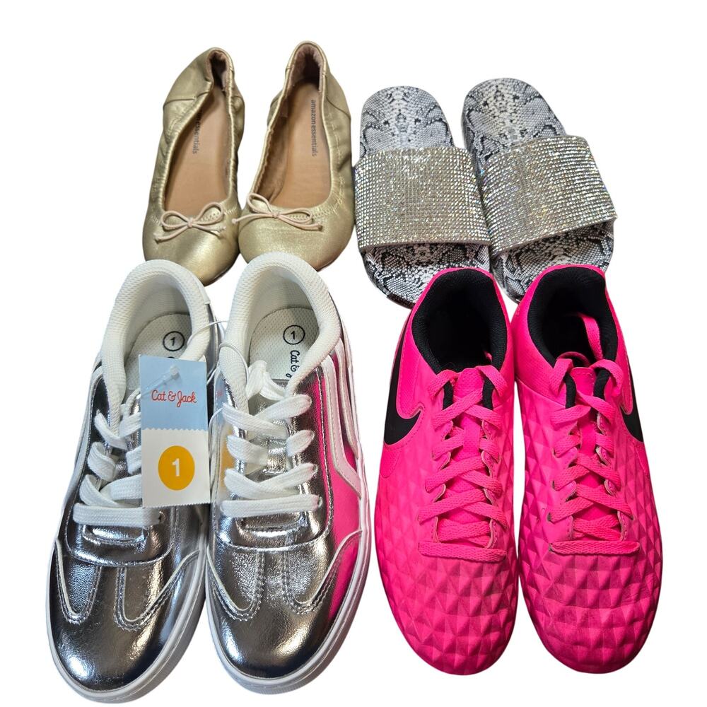Cat & Jack + More Girl's Size 1 1.5 Tennis Sneakers Shoes Cleats Bulk Lot of 4